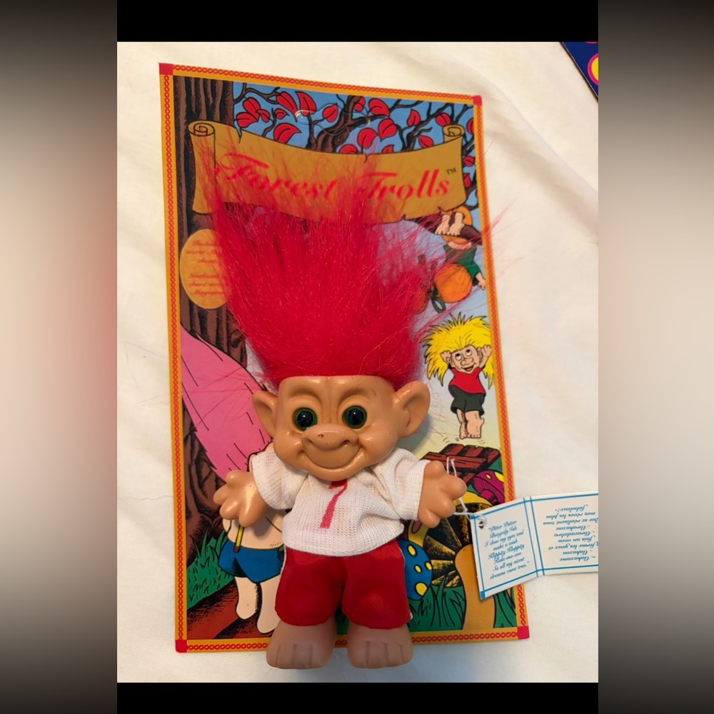 Vintage troll 1990s Russ Forest Troll Red Hair Red Pants Original Carded